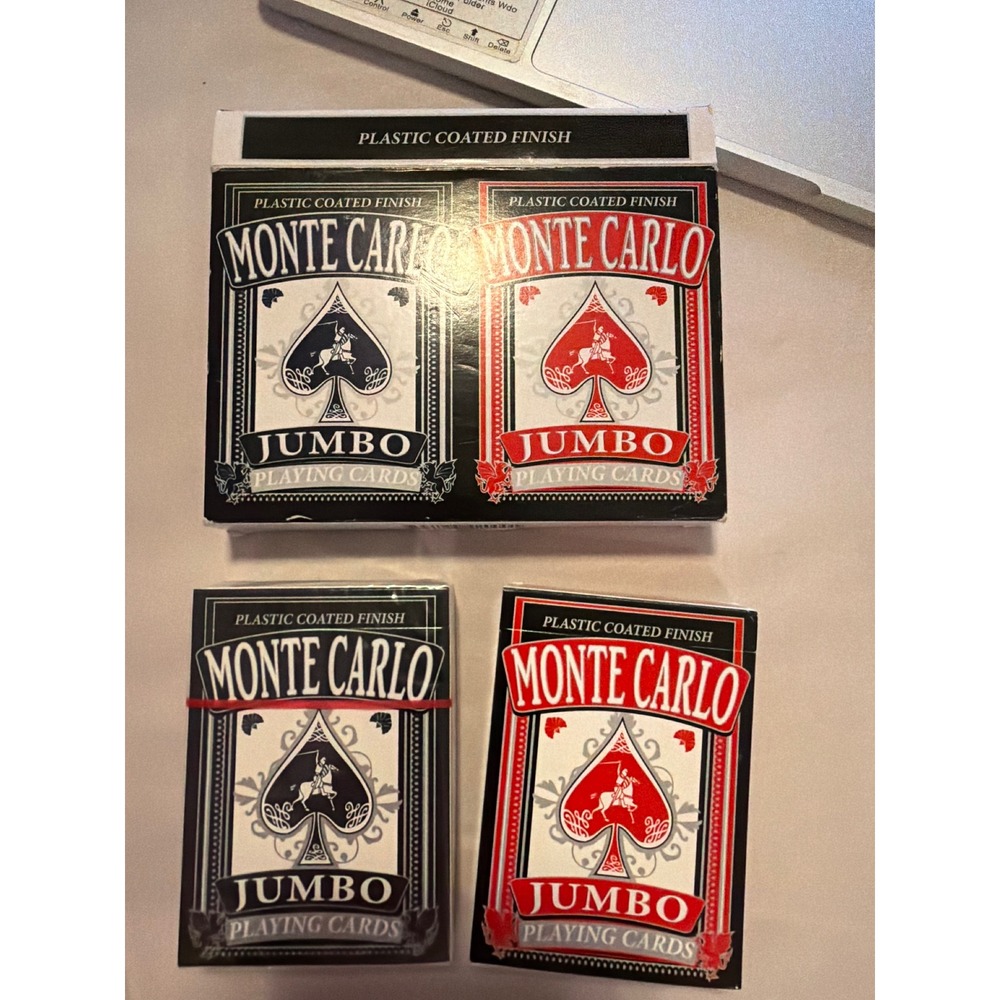 Monte Carlo Jumbo Playing Cards Twin Pack Black and Red Plastic Coated Decks